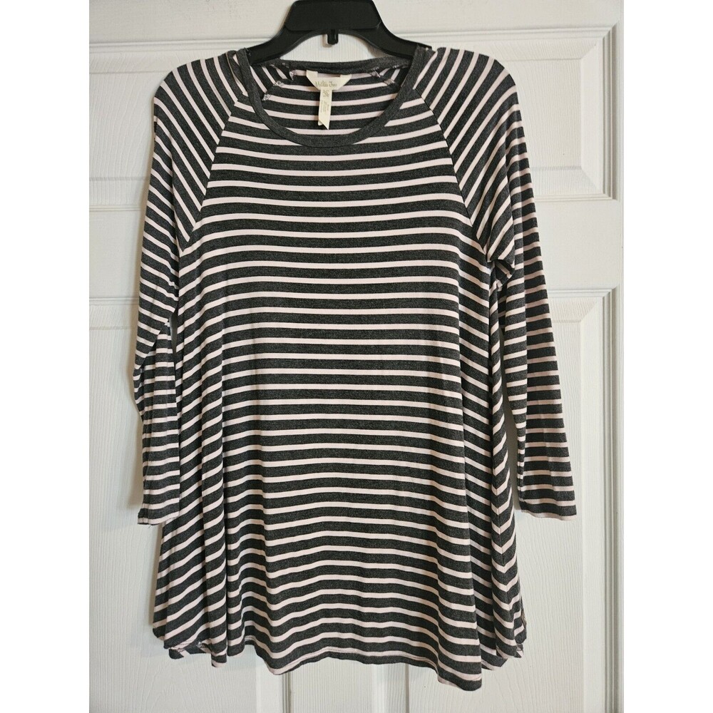 Matilda Jane Long Sleeve Shirt Tunic Blouse Size XS Stripe Gray Light Pink